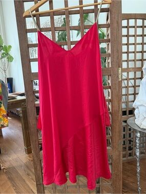 Halston Heritage Red Silk Slip Dress with Spaghetti Straps